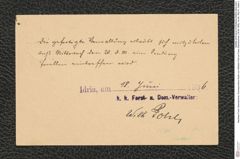 Nachlass Franz Steindachner, Korrespondenz-Karte von Wilhelm Pohl an Franz Steindachner (18.06.1906), Inv.Nr. 402.01, Seite 2